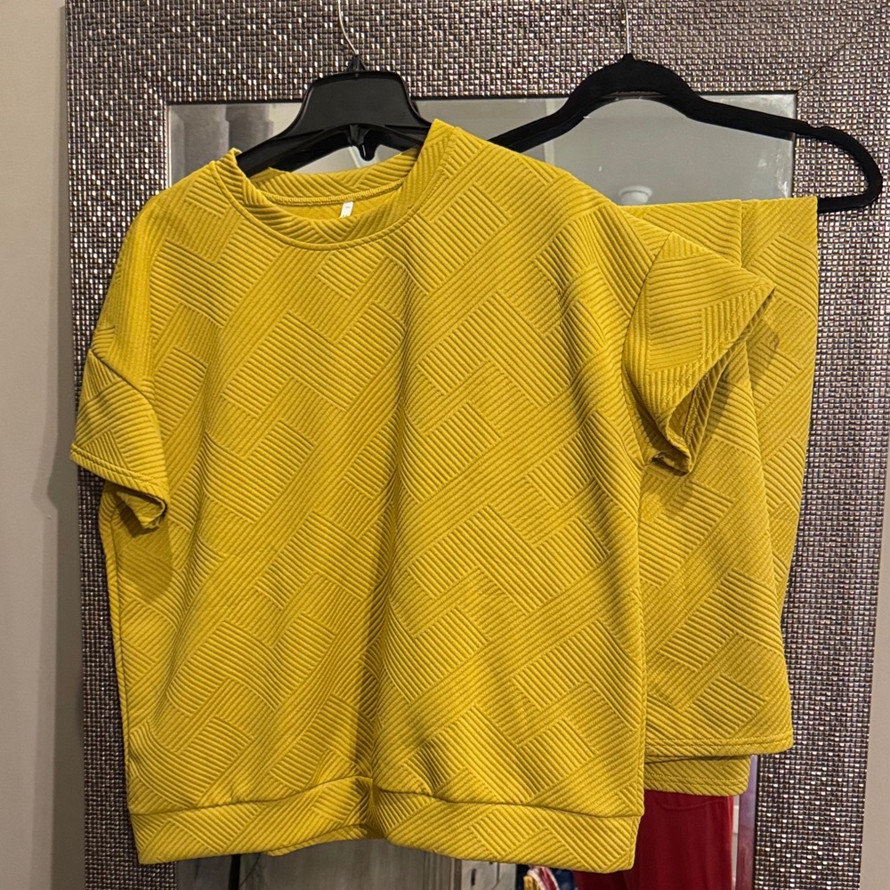 Yellow Textured Top and Pant Set